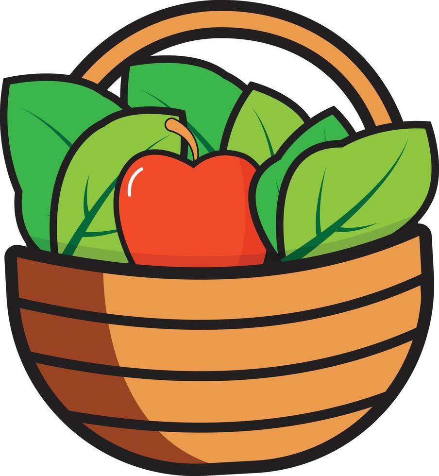 Basket of Fresh Apple and Leaves vector