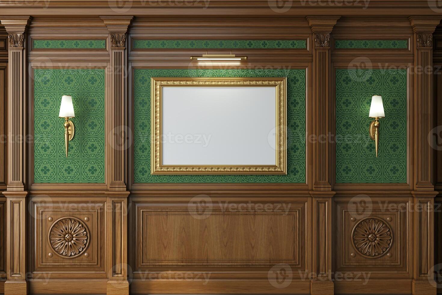 Cabinet wall background wood panels gold frame photo