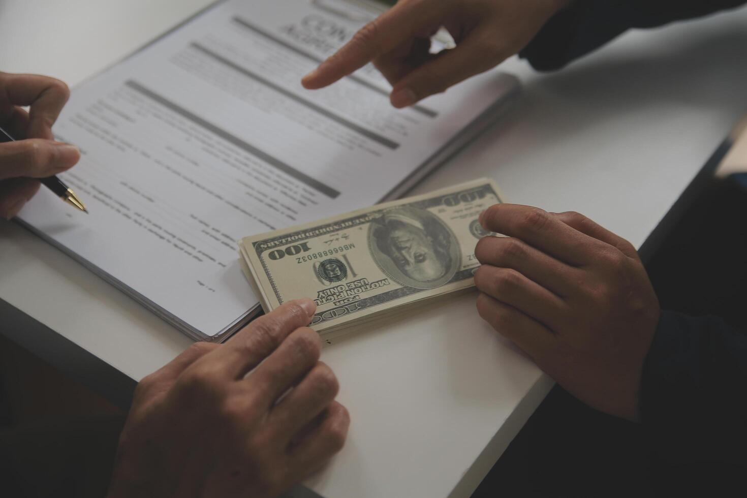 Business Signing a Contract Buy - sell house, insurance agent analyzing about home investment loan Real Estate concept. photo