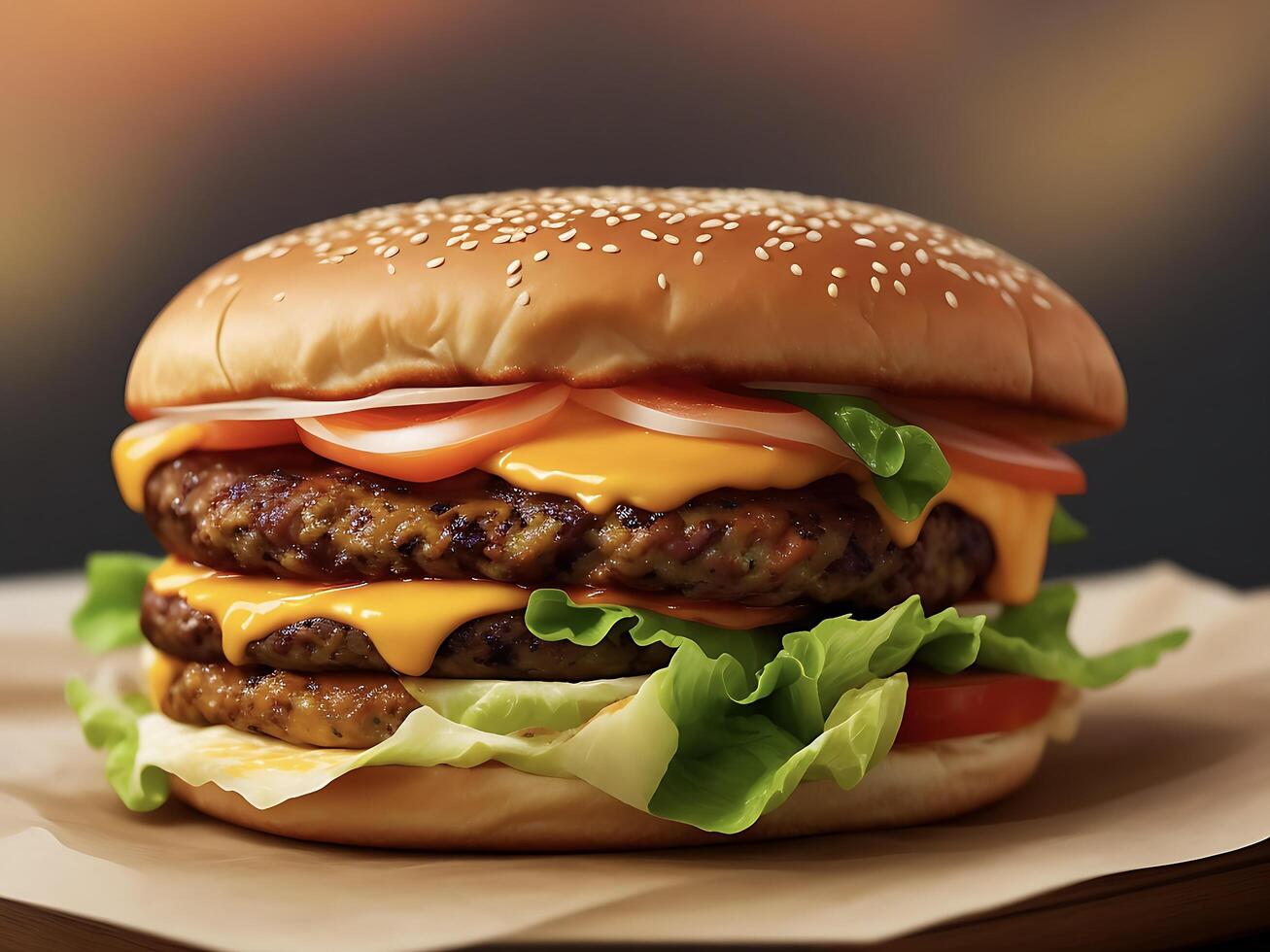 Food for fast food in form of delicious hot homemade burger with meat cutlet and vegetables Pro Photo