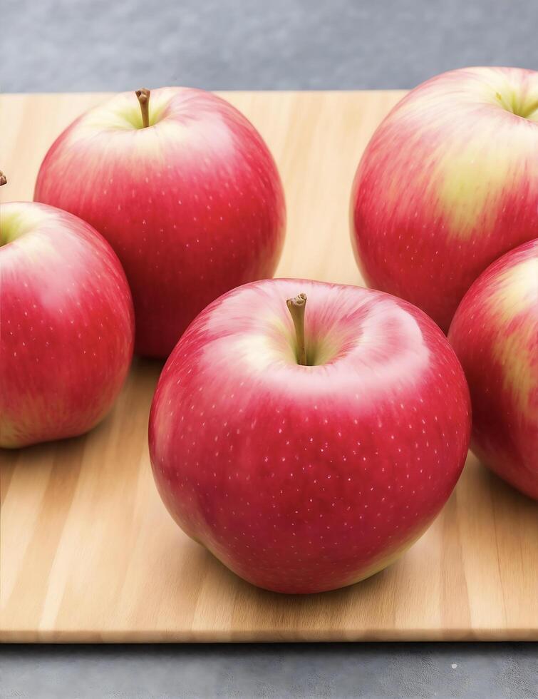 red apples on wooden table photo