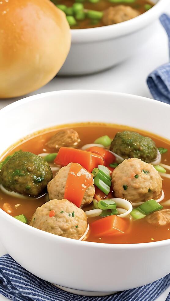 chicken soup with vegetables meatballs and vegetable balls photo