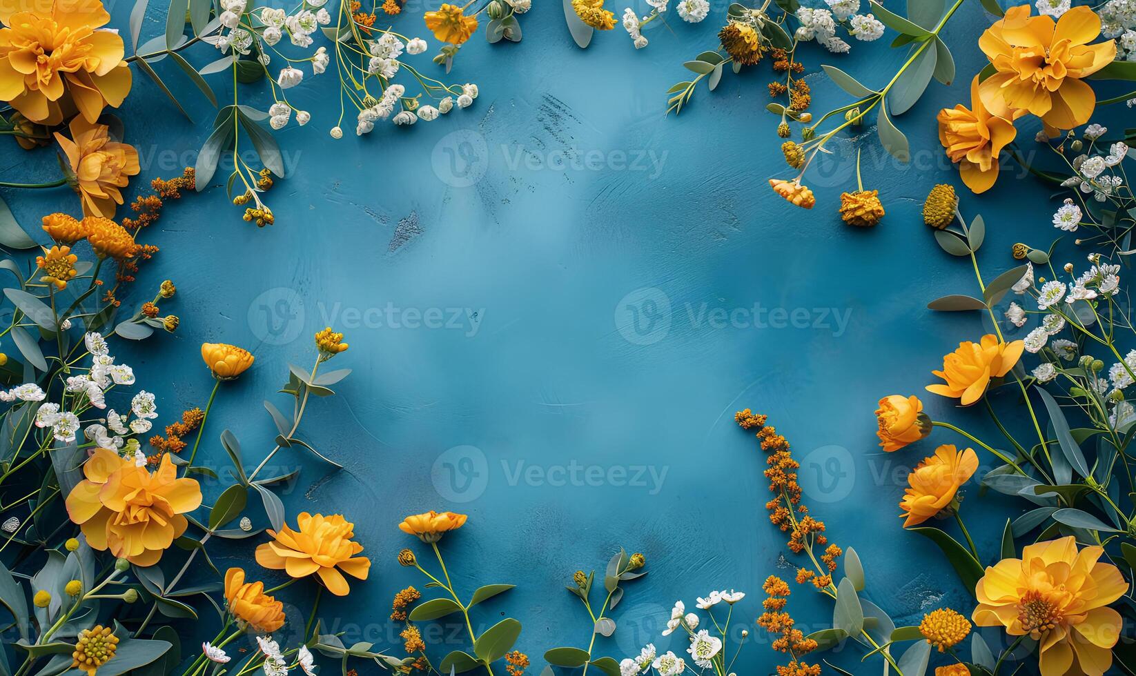 AI generated spring mockup copy space on colorful flowers. spring flat lay photo