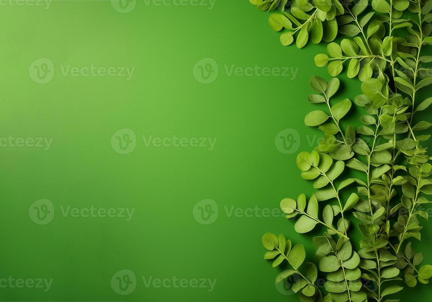 AI generated green leaves on a green background photo