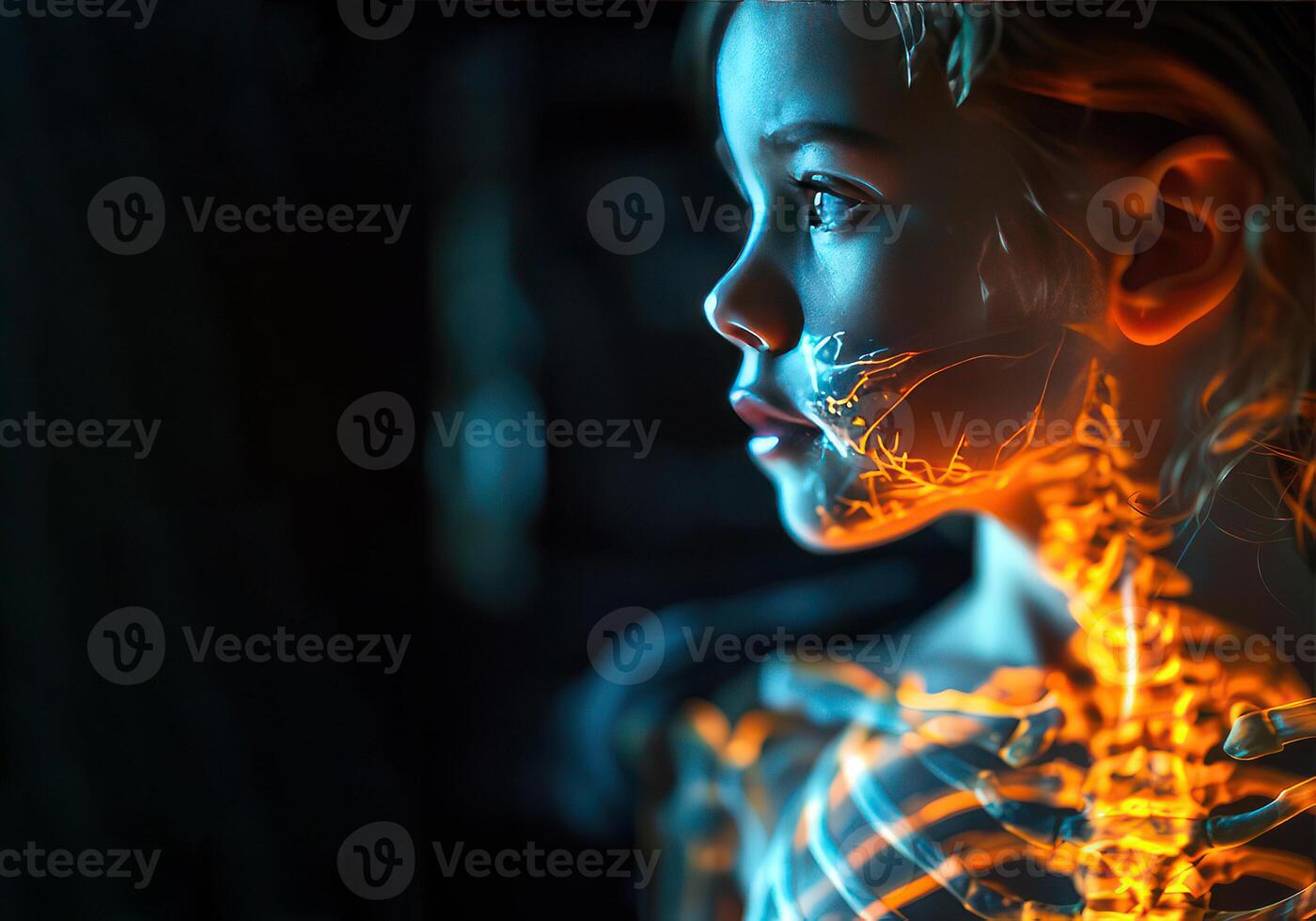 AI generated Girl with glowing bones in her body photo
