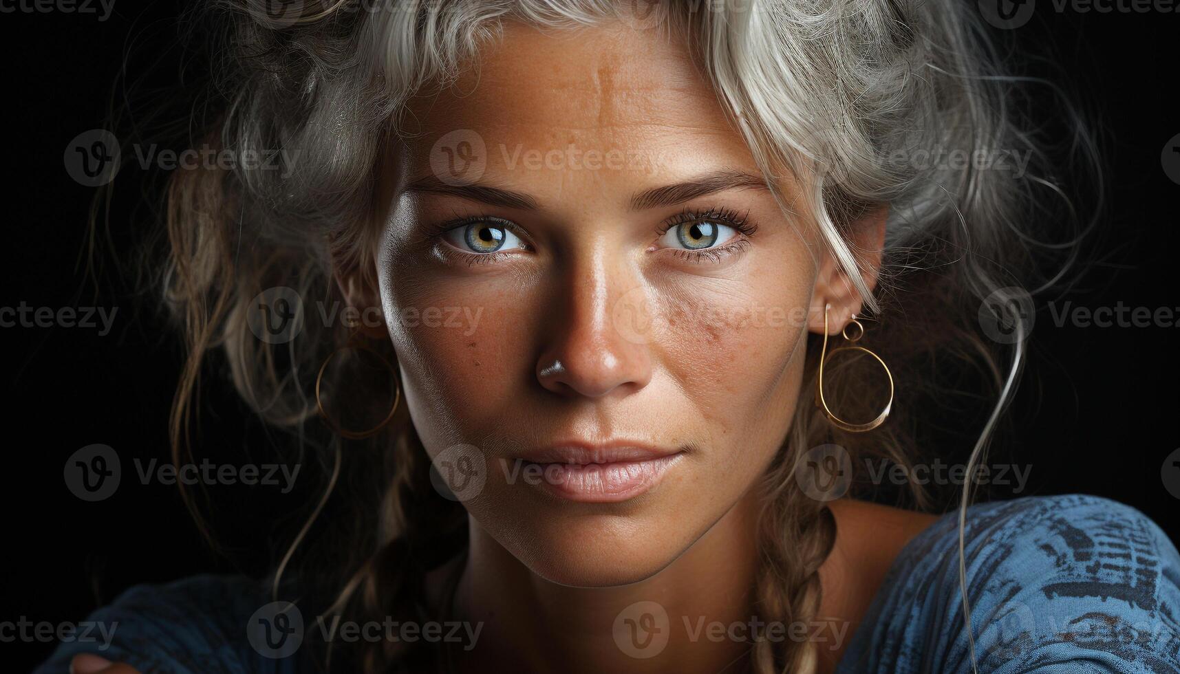 AI generated Beautiful woman with blond hair and blue eyes generated by AI photo