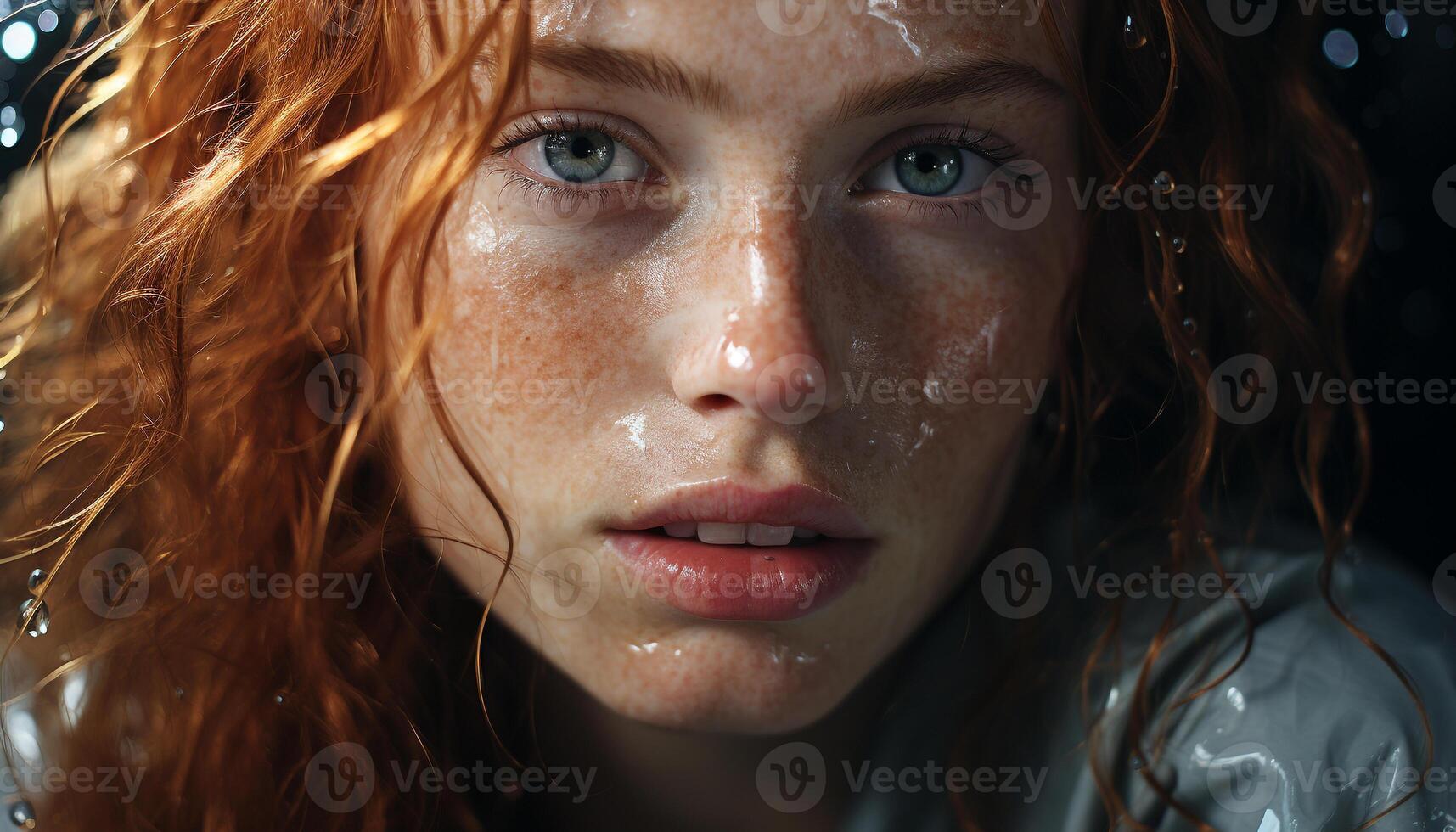 AI generated Young woman with wet hair looking at camera generated by AI photo