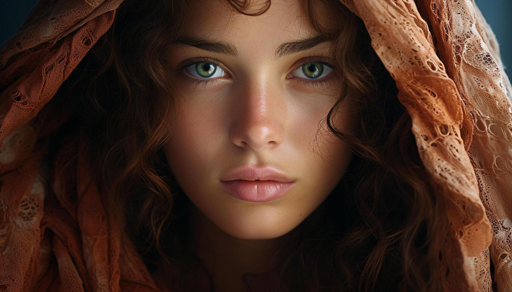 AI generated Young adult woman looking at camera with elegance generated by AI photo