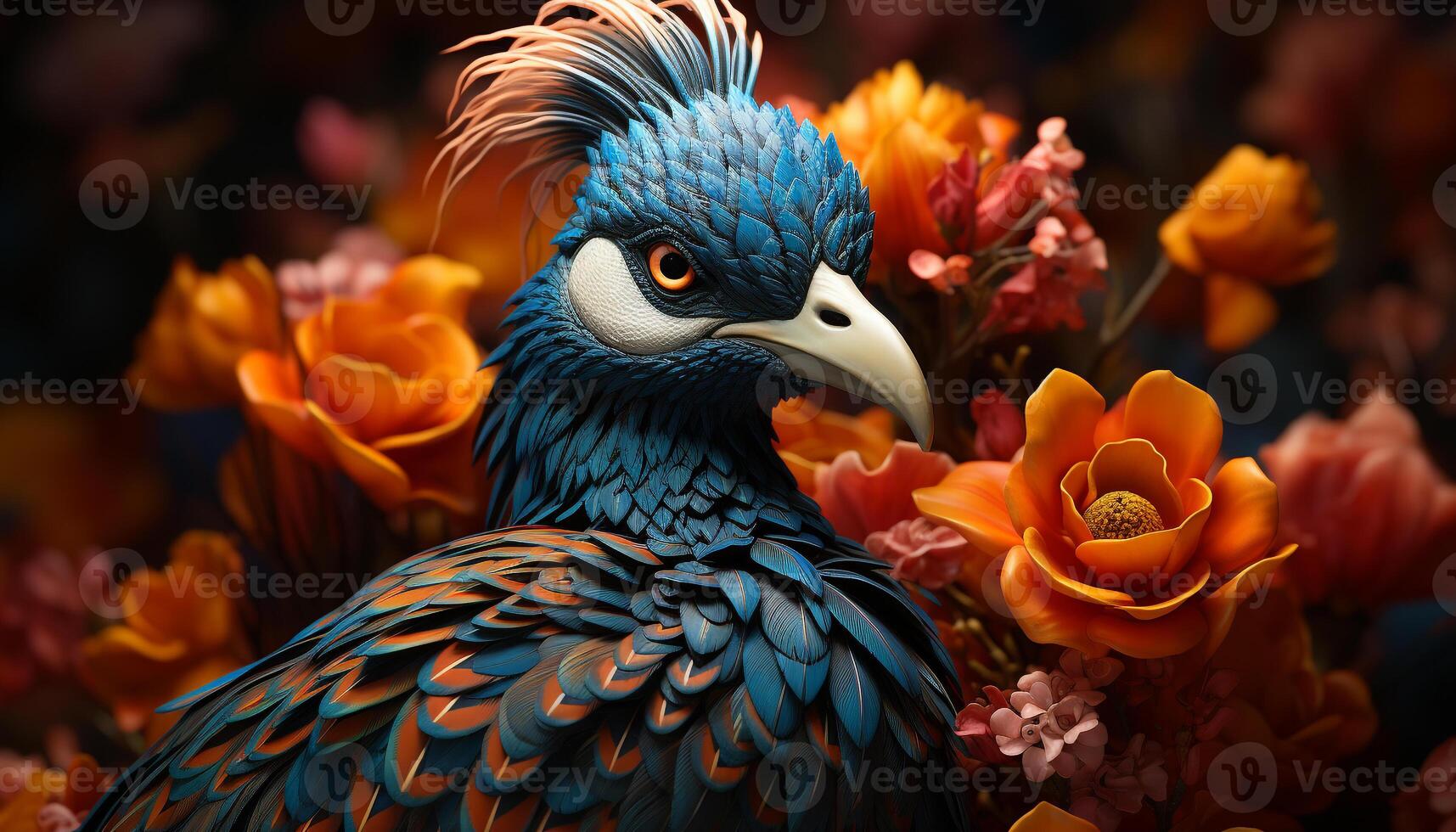AI generated Majestic peacock displays vibrant colors in nature generated by AI photo