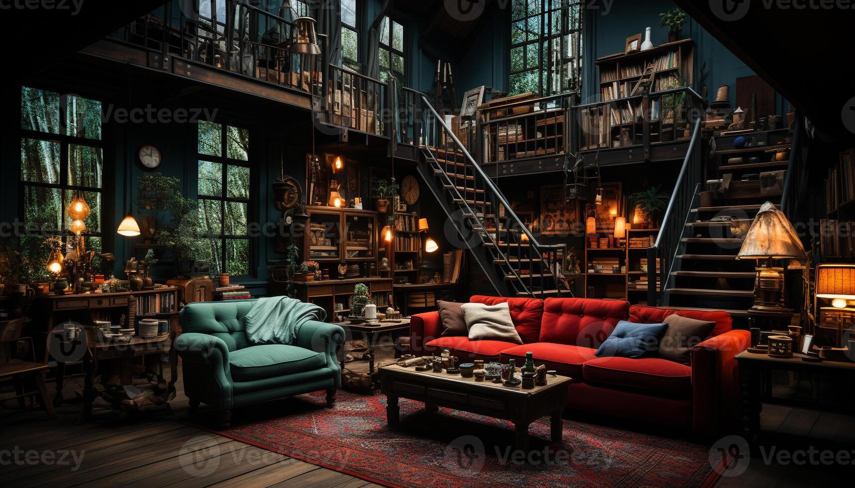 AI generated Luxury modern living room with comfortable sofa generated by AI photo
