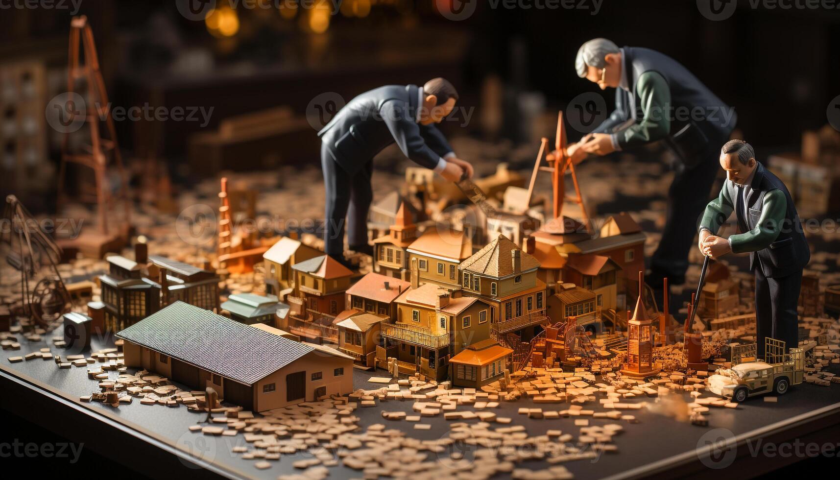 AI generated Men working in construction industry, teamwork, craft wood generated by AI photo