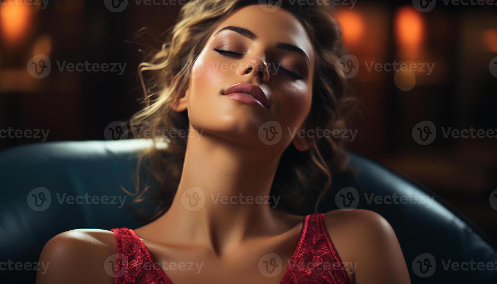 AI generated Beautiful woman enjoying a serene night at home generated by AI photo