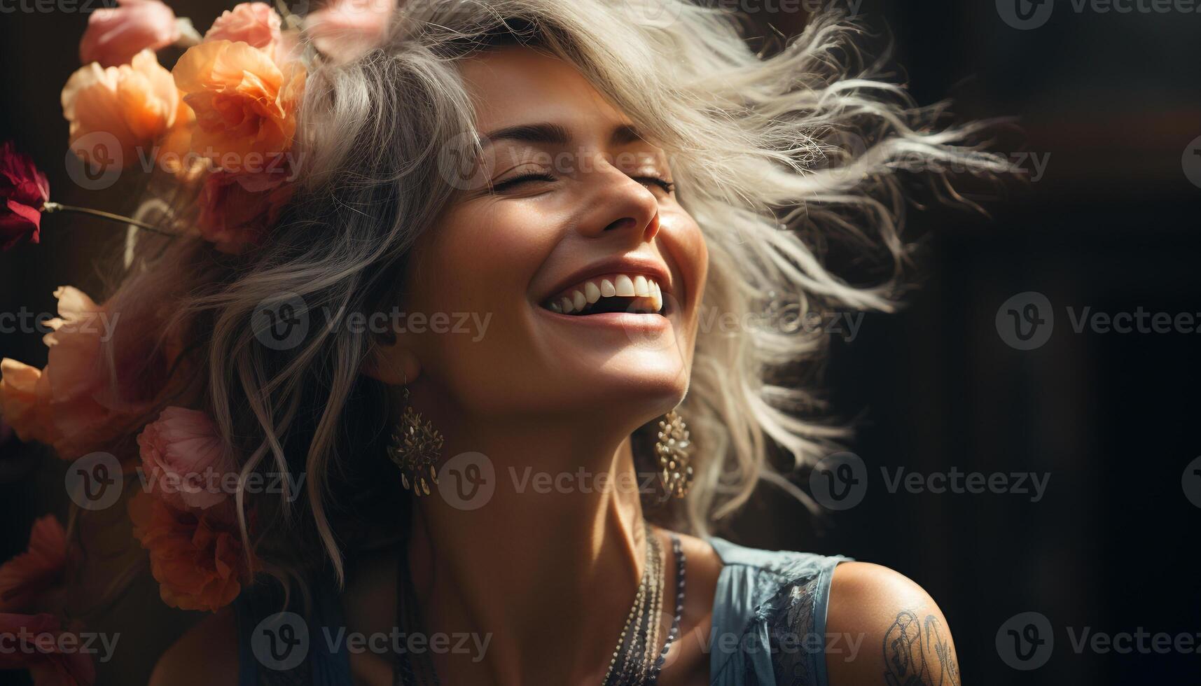 AI generated Smiling young woman enjoying nature beautiful portrait generated by AI photo