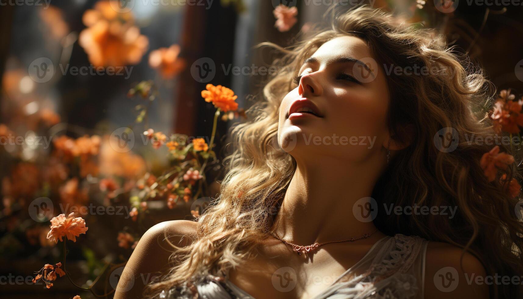 AI generated Young woman enjoying nature with a beautiful smile generated by AI photo