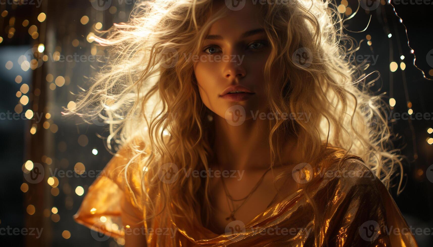 AI generated Beautiful young woman with long blond hair smiling generated by AI photo