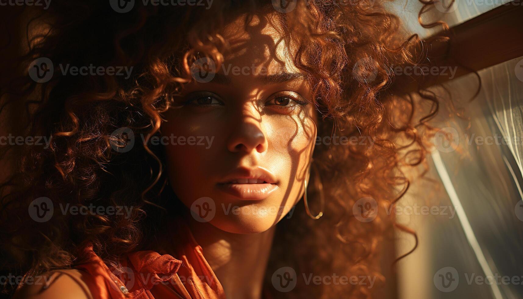 AI generated Young woman with curly hair looking at camera generated by AI photo