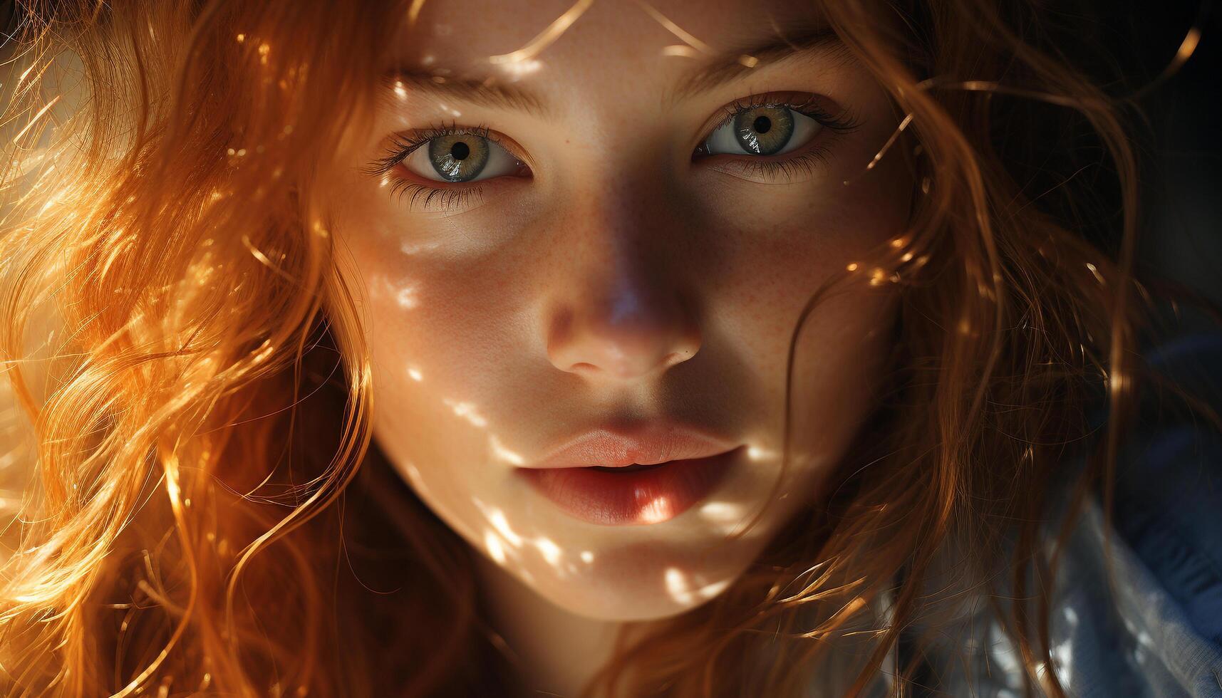 AI generated Young woman smiling, looking at camera, enjoying nature generated by AI photo