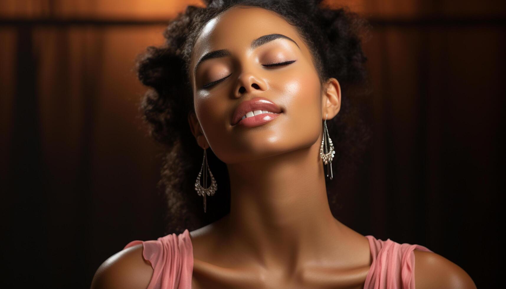 AI generated Young woman with curly hair, smiling, looking at camera generated by AI photo