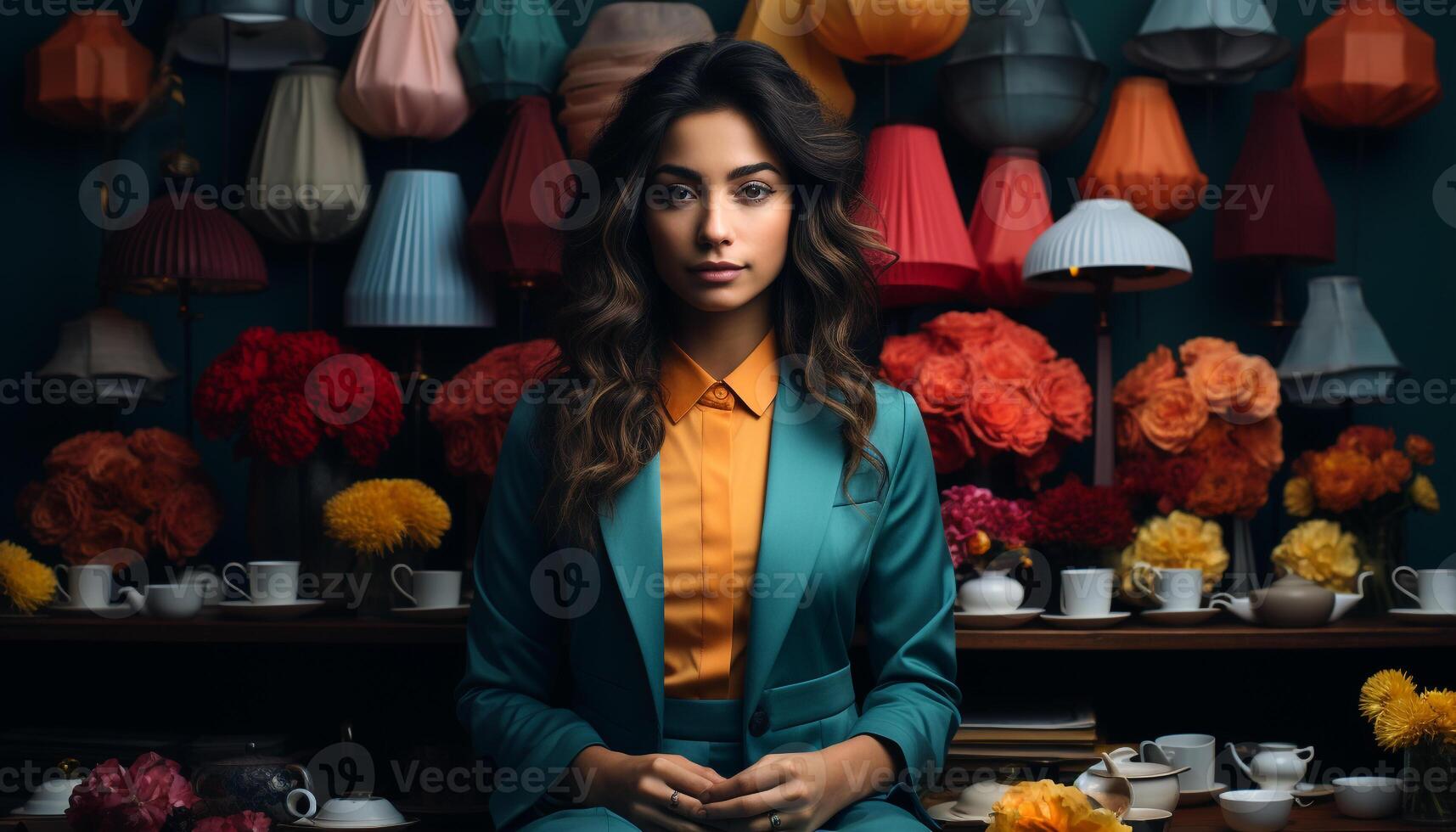 AI generated Young woman looking at camera, smiling with confidence generated by AI photo