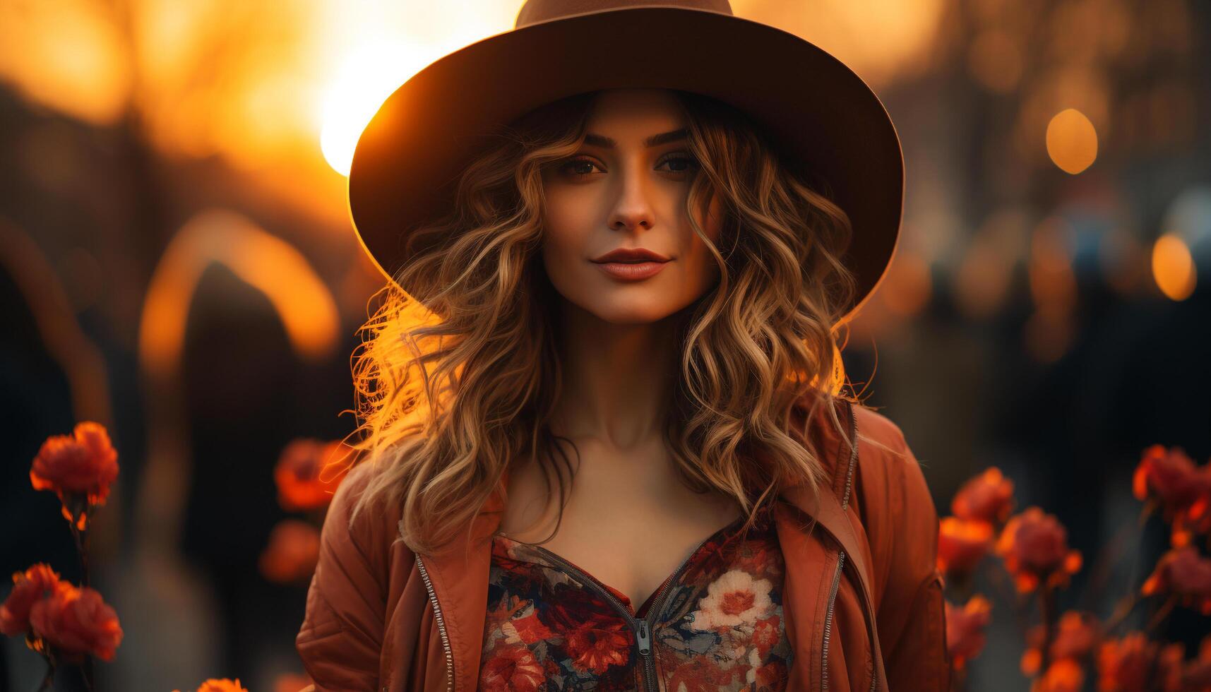 AI generated Young woman in nature, smiling with elegance generated by AI photo