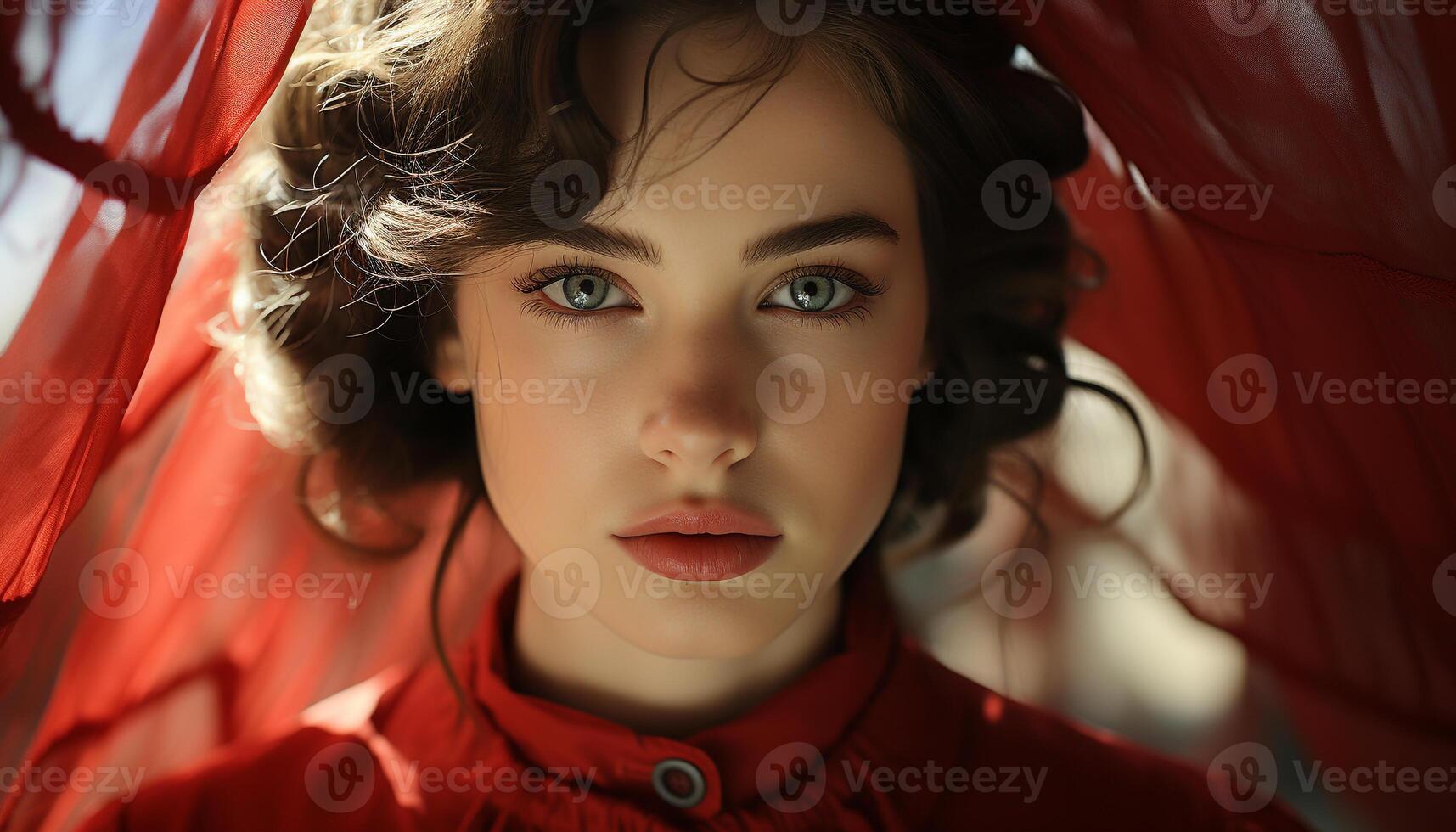 AI generated Young woman with brown hair, looking at camera generated by AI photo