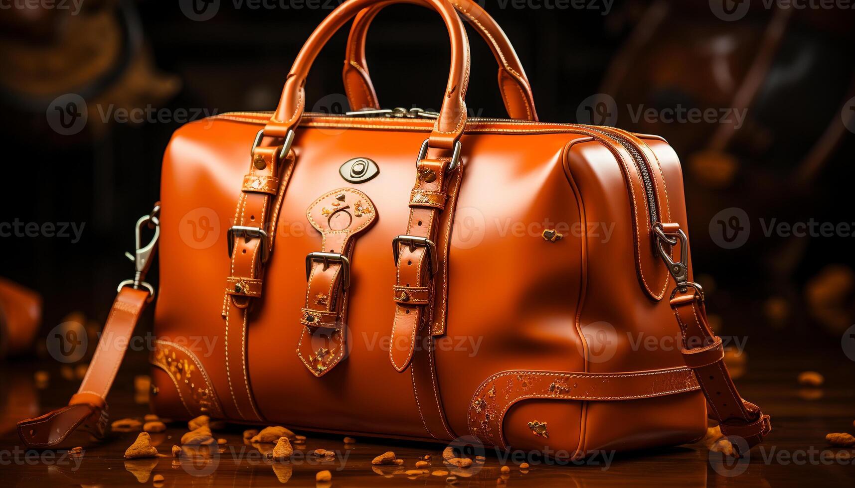AI generated Leather suitcase, travel handle, fashion elegance, modern adventure generated by AI photo