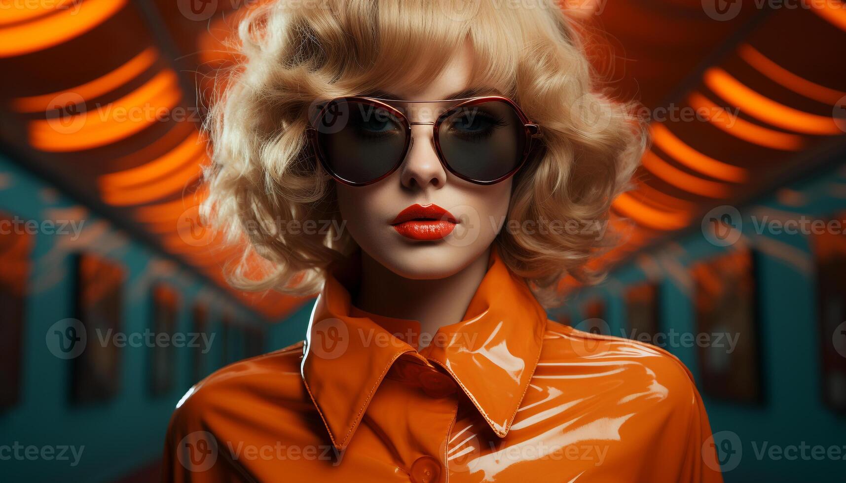 AI generated Beautiful blonde woman in sunglasses exudes elegance generated by AI photo