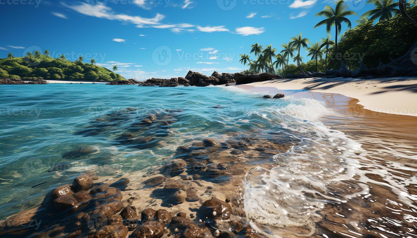 AI generated Tranquil scene of a tropical coastline at sunset generated by AI photo