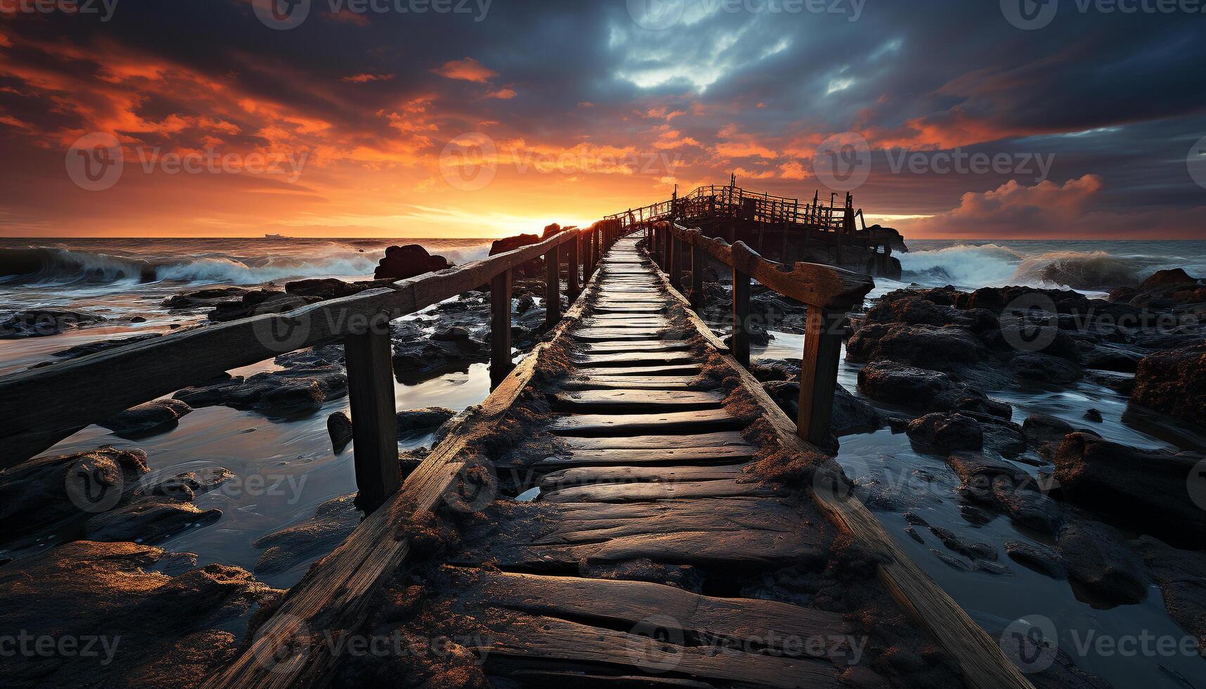 AI generated Tranquil sunset over water, nature beauty reflected generated by AI photo
