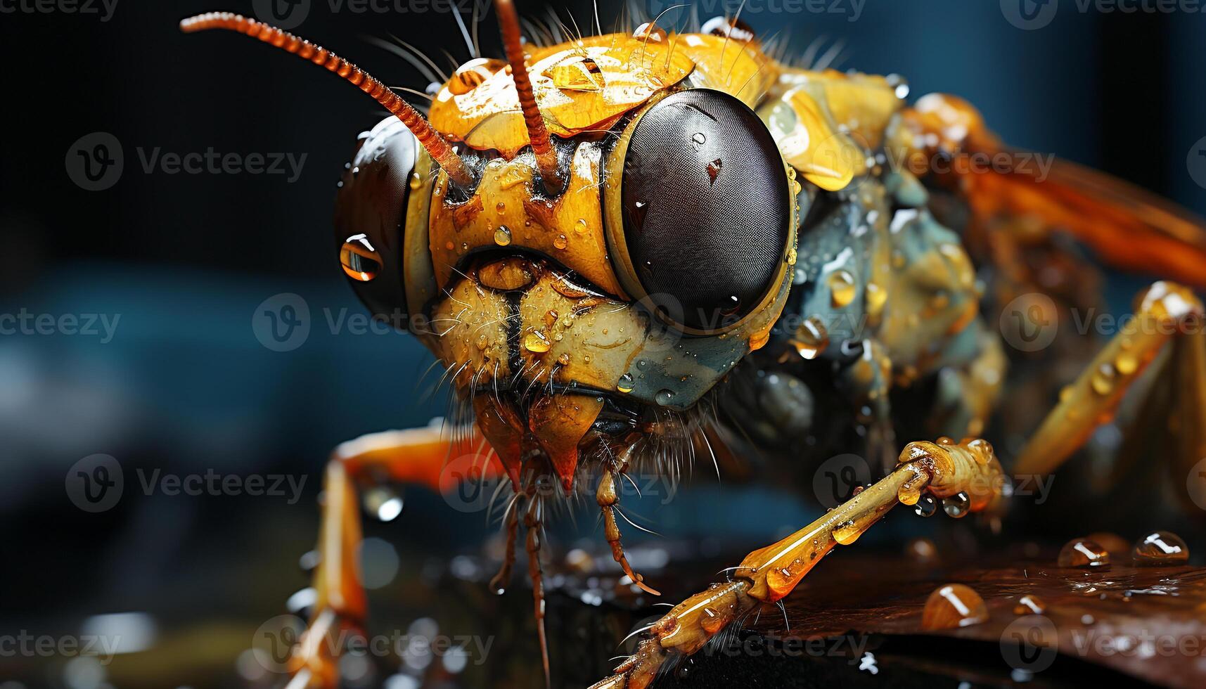 AI generated Spooky fly eating unhygienic food outdoors in nature generated by AI photo
