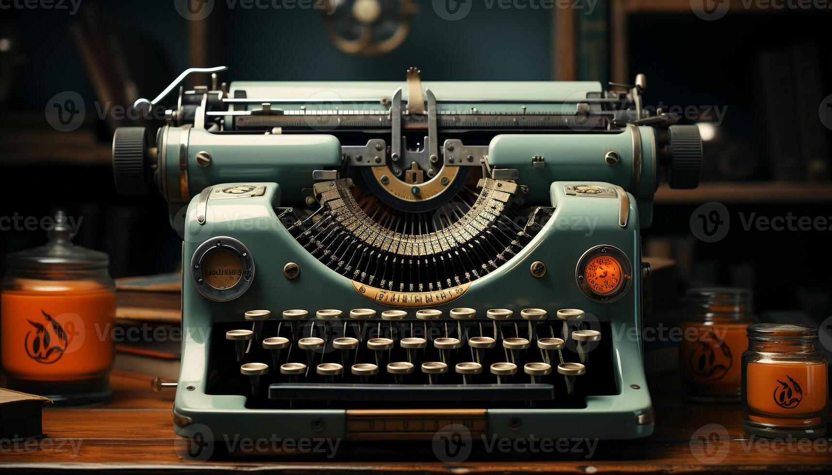 AI generated Typewriter, old fashioned, close up, machinery, obsolete, metal, nostalgia, alphabet generated by AI photo