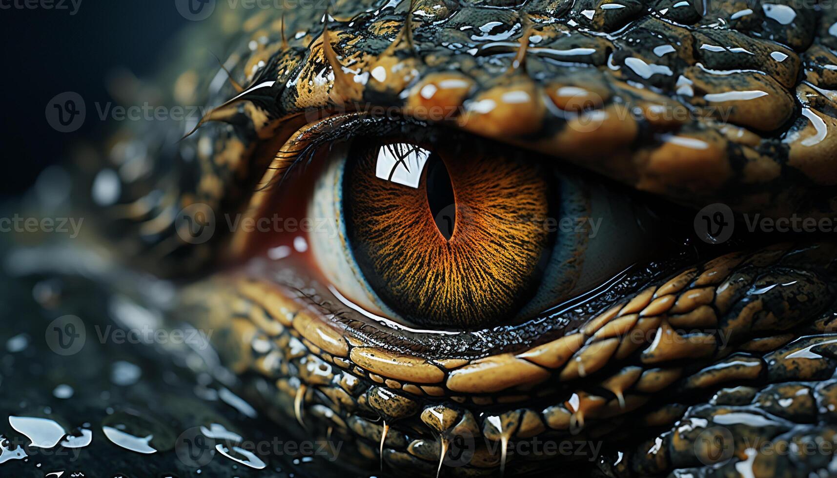 AI generated Spooky crocodile staring, yellow eye in close up generated by AI photo