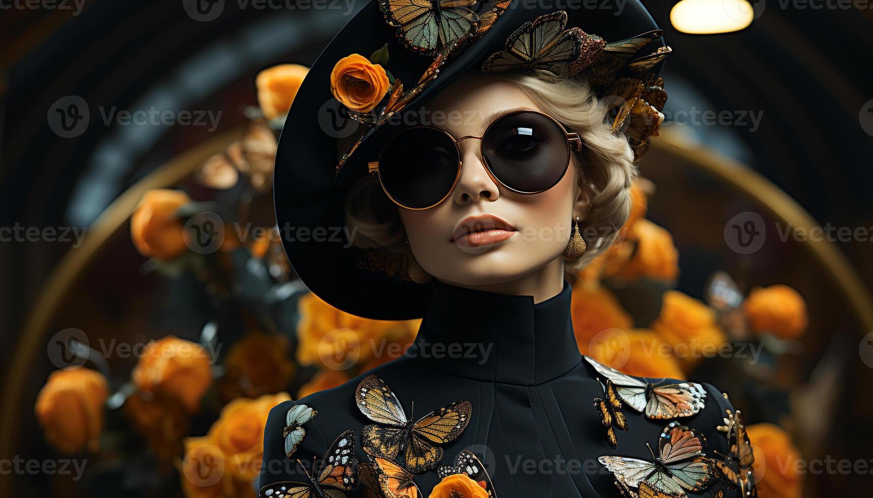 AI generated Fashion model in elegant dress exudes glamour generated by AI photo