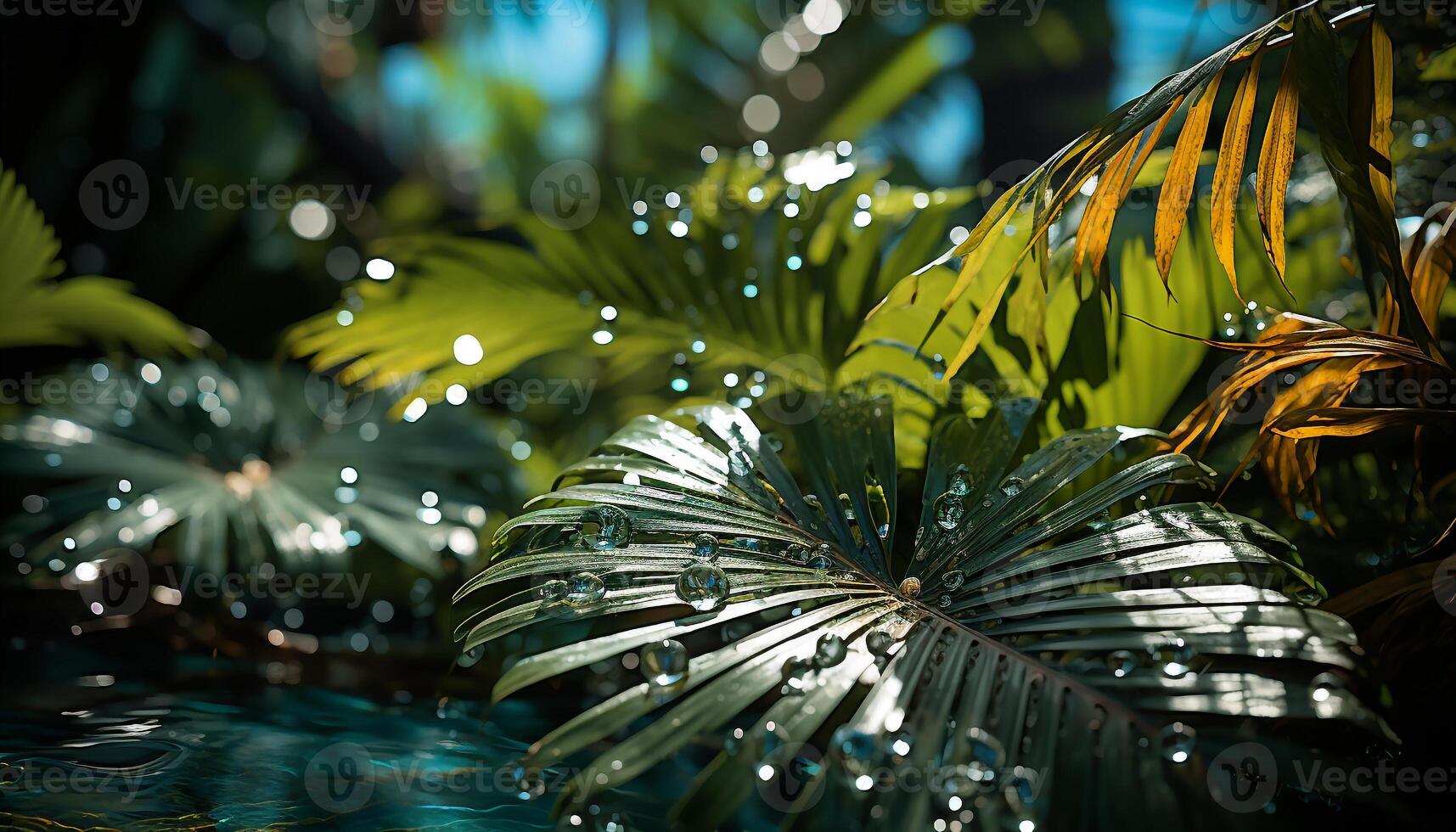 AI generated Refreshing green palm tree in tropical paradise generated by AI photo
