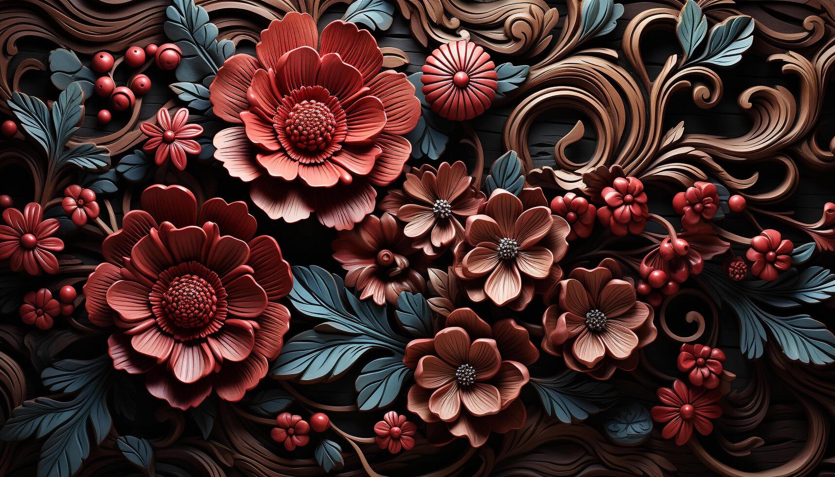 AI generated Abstract floral pattern on blue backdrop, elegant and modern generated by AI photo
