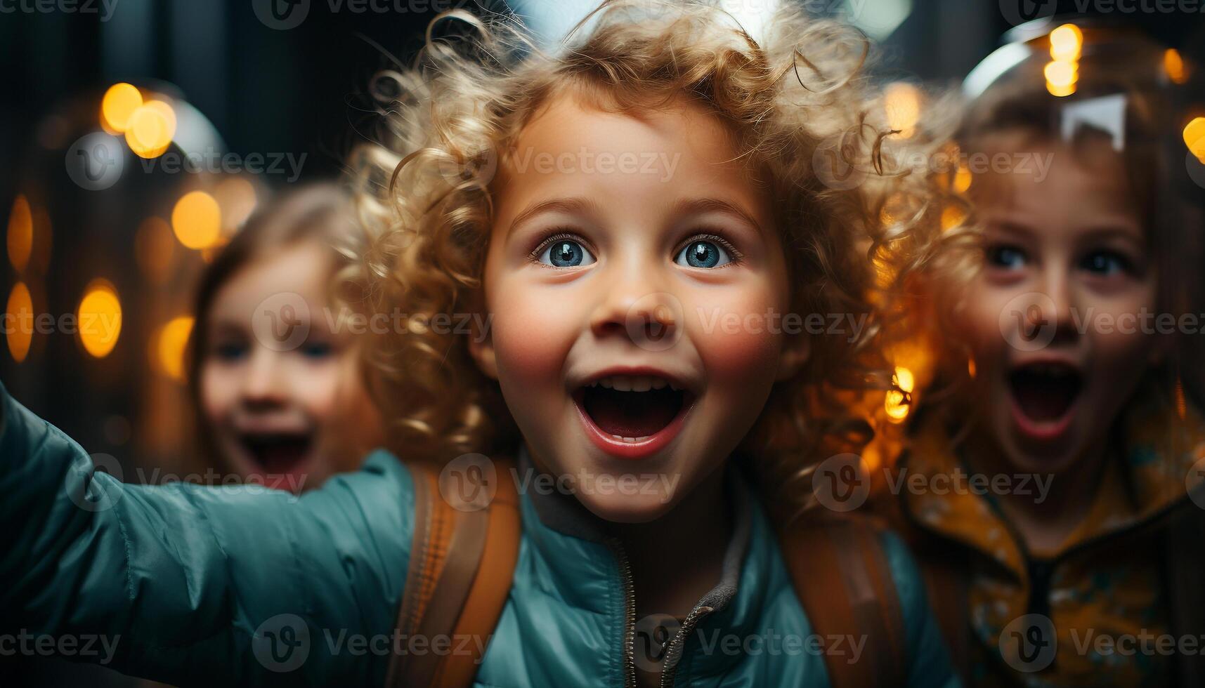 AI generated Smiling children playing indoors, bringing joy and happiness generated by AI photo