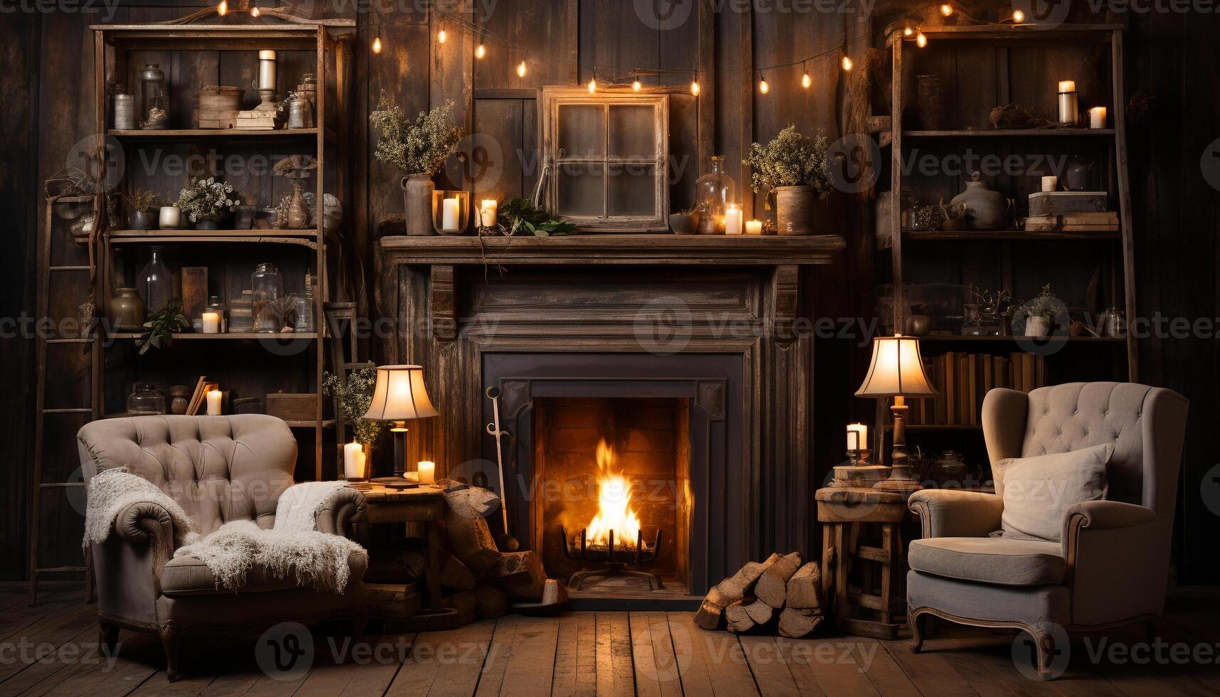 AI generated Cozy living room with modern candle decoration generated by AI photo