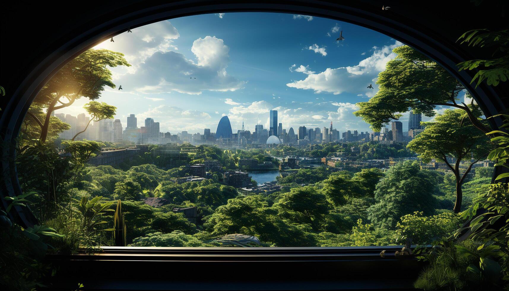 AI generated Urban skyline reflects in water, skyscrapers dominate cityscape generated by AI photo