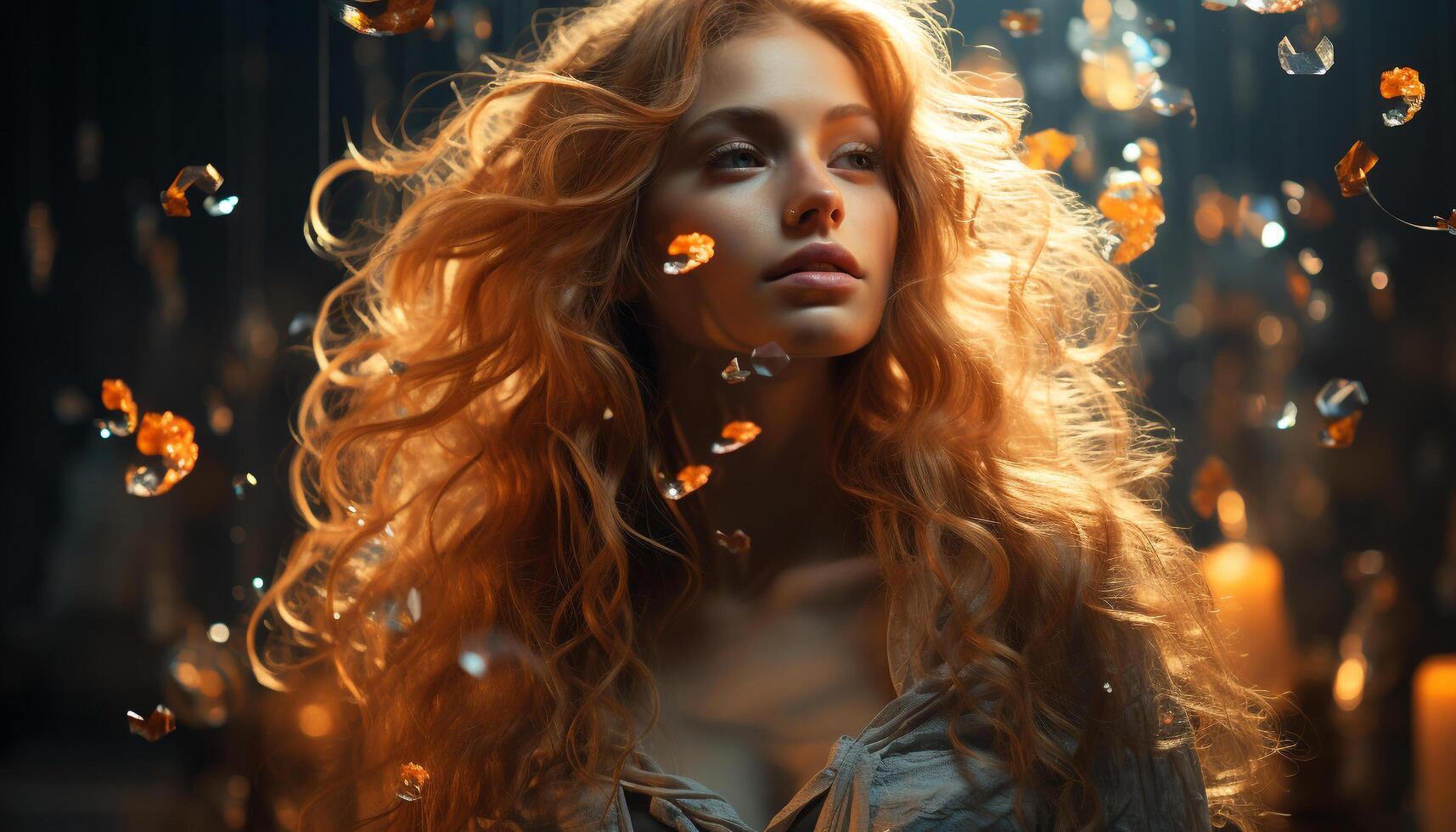AI generated Young woman with long brown hair smiling outdoors generated by AI photo