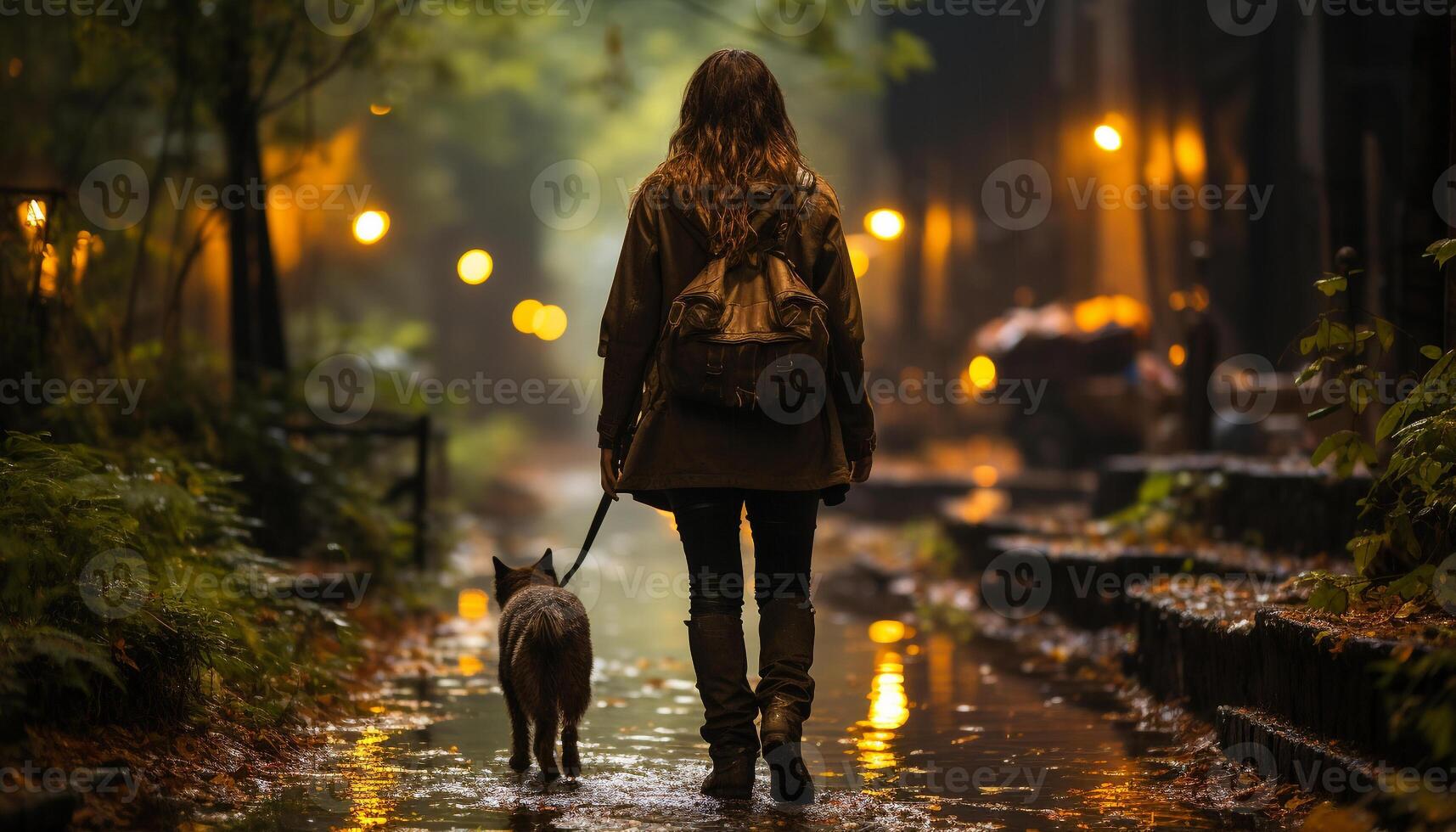 AI generated One person walking outdoors with their dog generated by AI photo