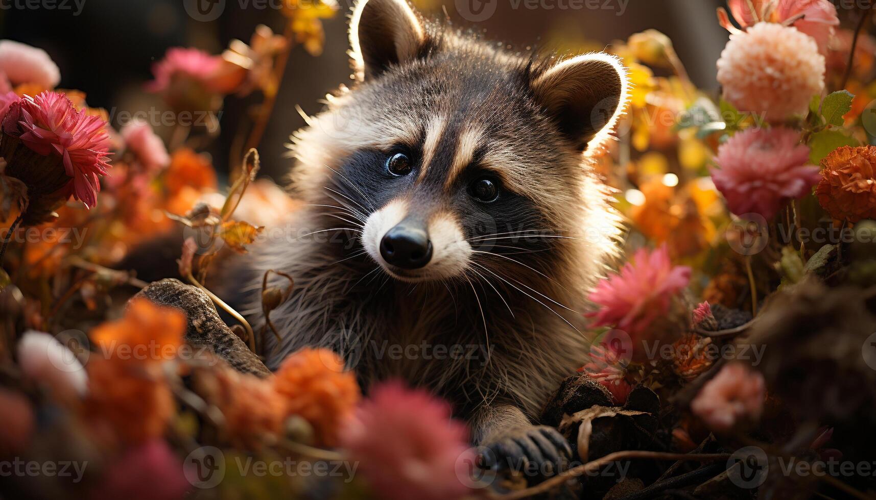 AI generated Cute small mammal sitting in the autumn forest generated by AI photo