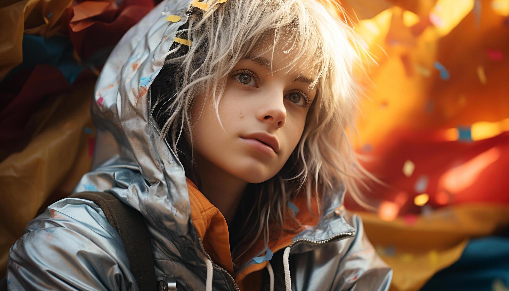 AI generated Young woman with blond hair smiling in nature generated by AI photo
