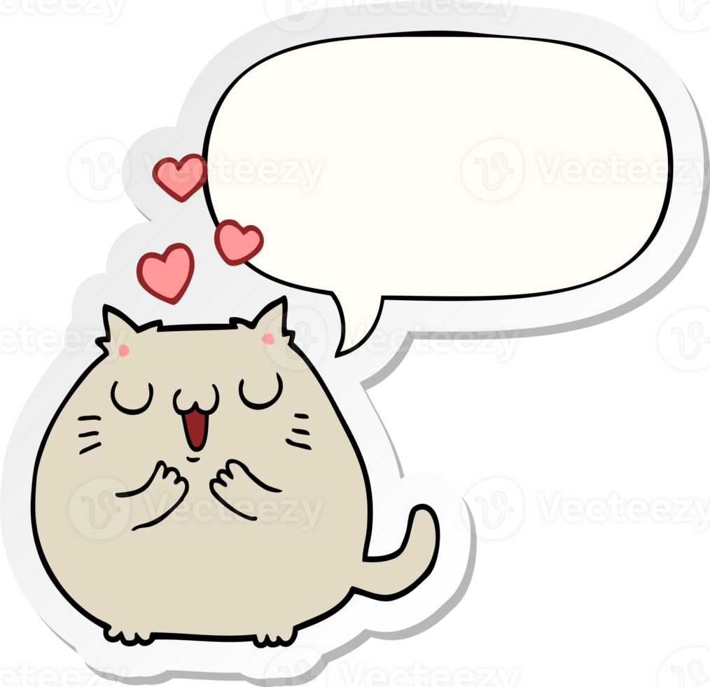 cute cartoon cat in love and speech bubble sticker png