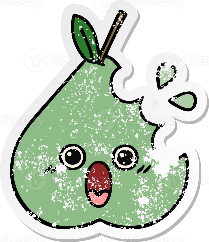 distressed sticker of a cute cartoon green pear png