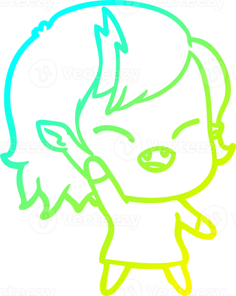 línea de gradiente frío dibujo dibujos animados riendo chica vampiro agitando png