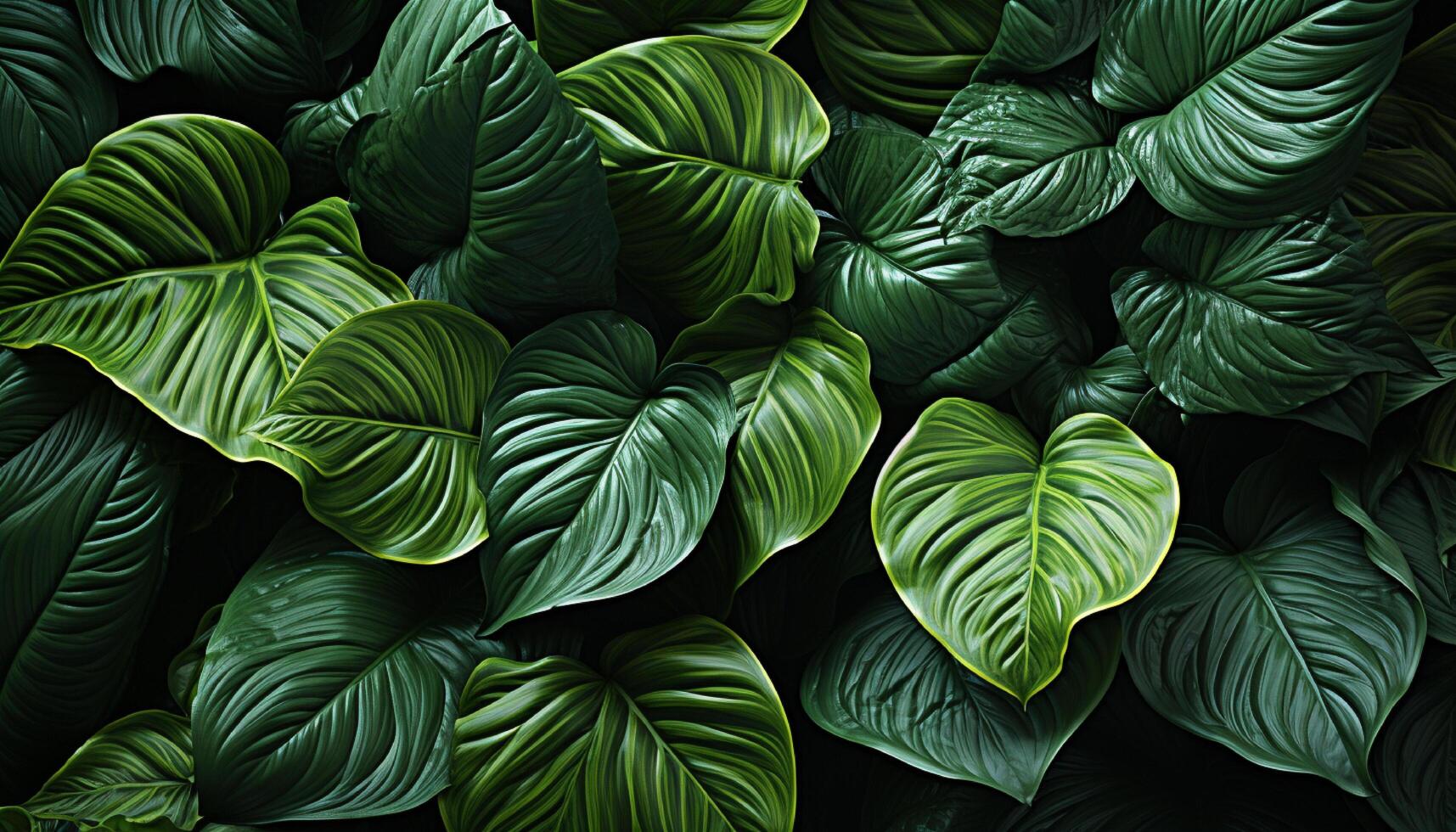 AI generated Fresh green leaves create a vibrant tropical backdrop generated by AI photo