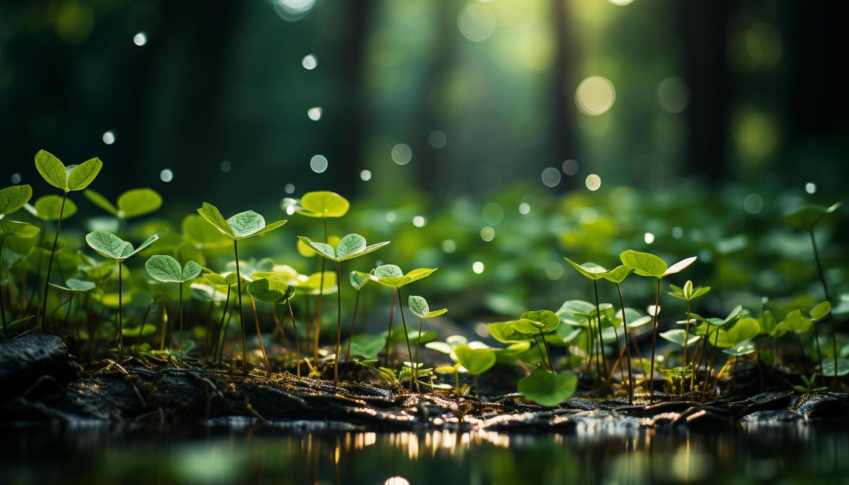 AI generated Green leaves reflect sunlight, creating a tranquil scene generated by AI photo