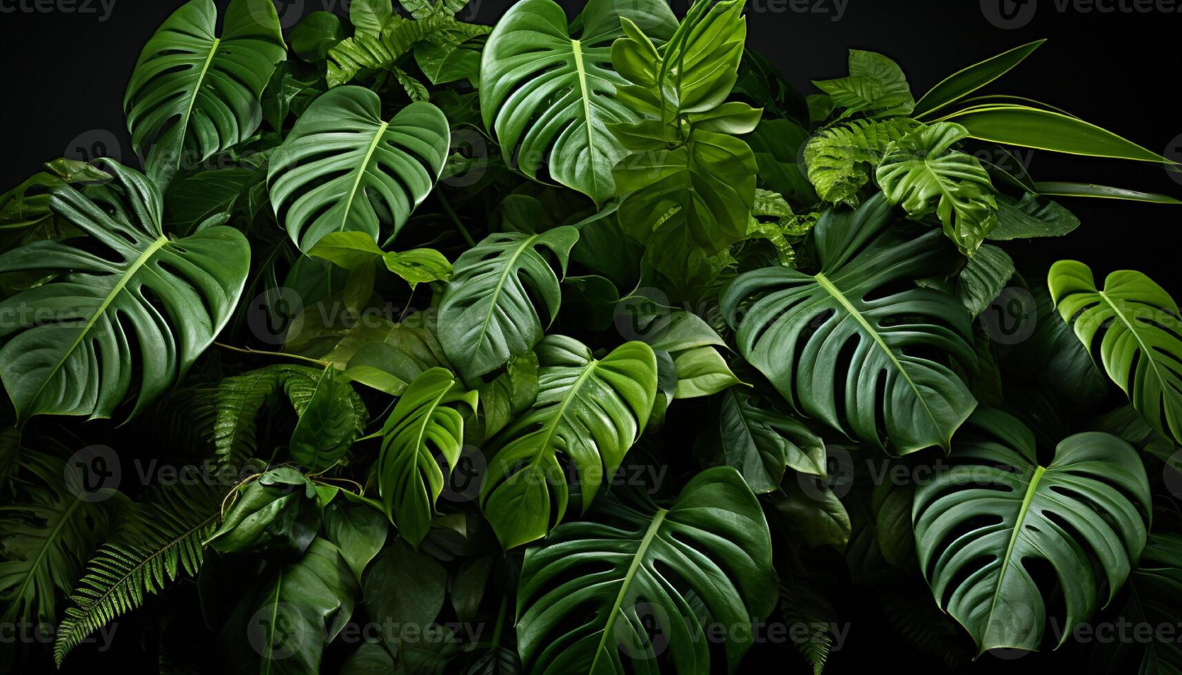 AI generated Fresh green leaves create a vibrant nature pattern generated by AI photo