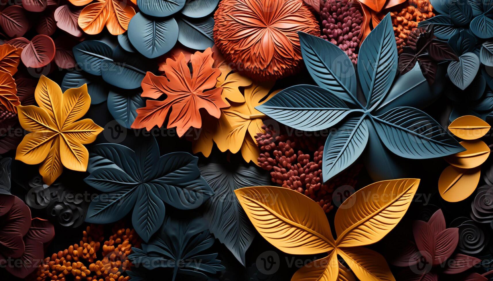 AI generated Autumn leaf pattern on wallpaper, nature beauty generated by AI photo
