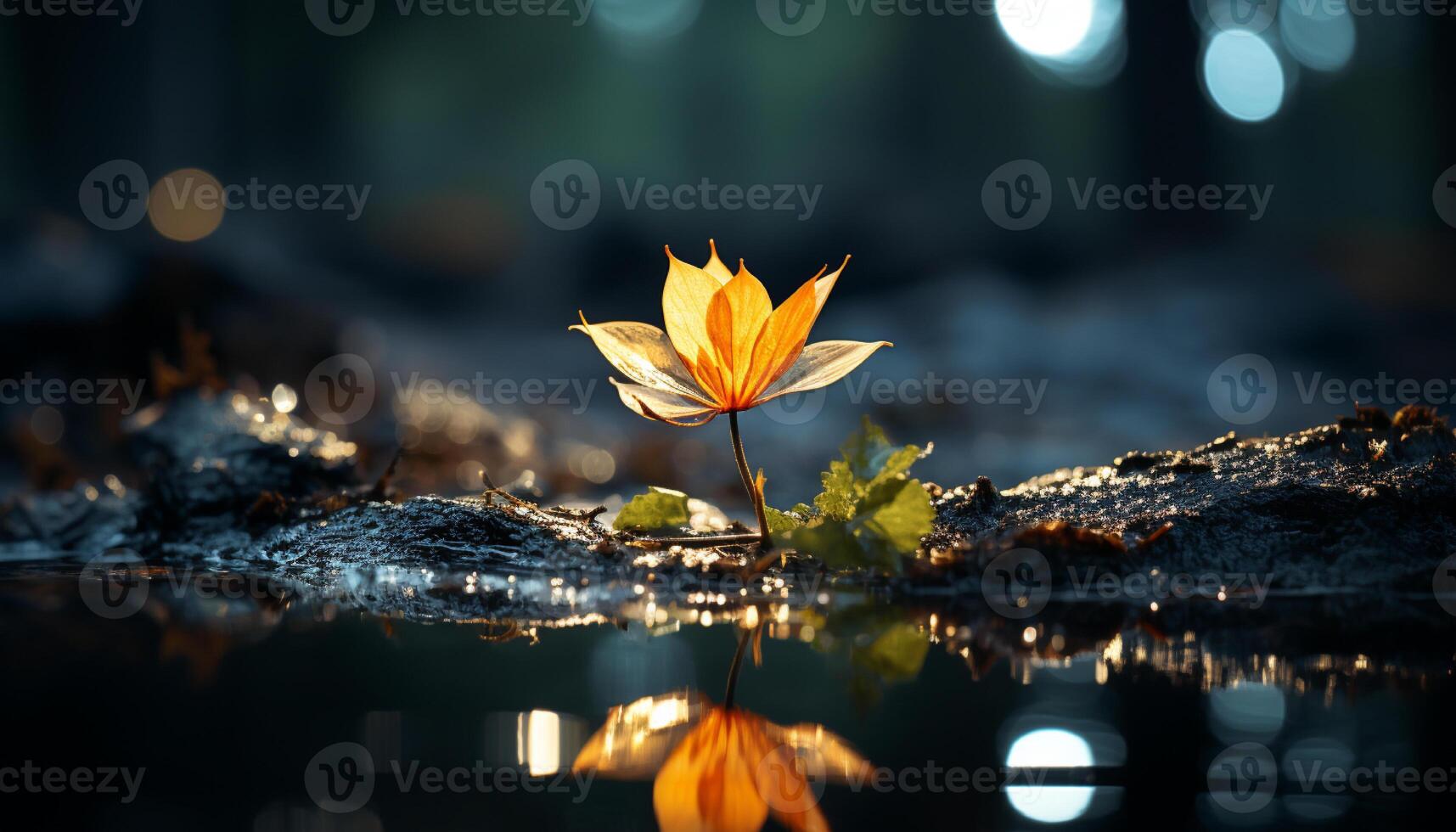 AI generated Vibrant autumn leaves reflect in tranquil pond generated by AI photo